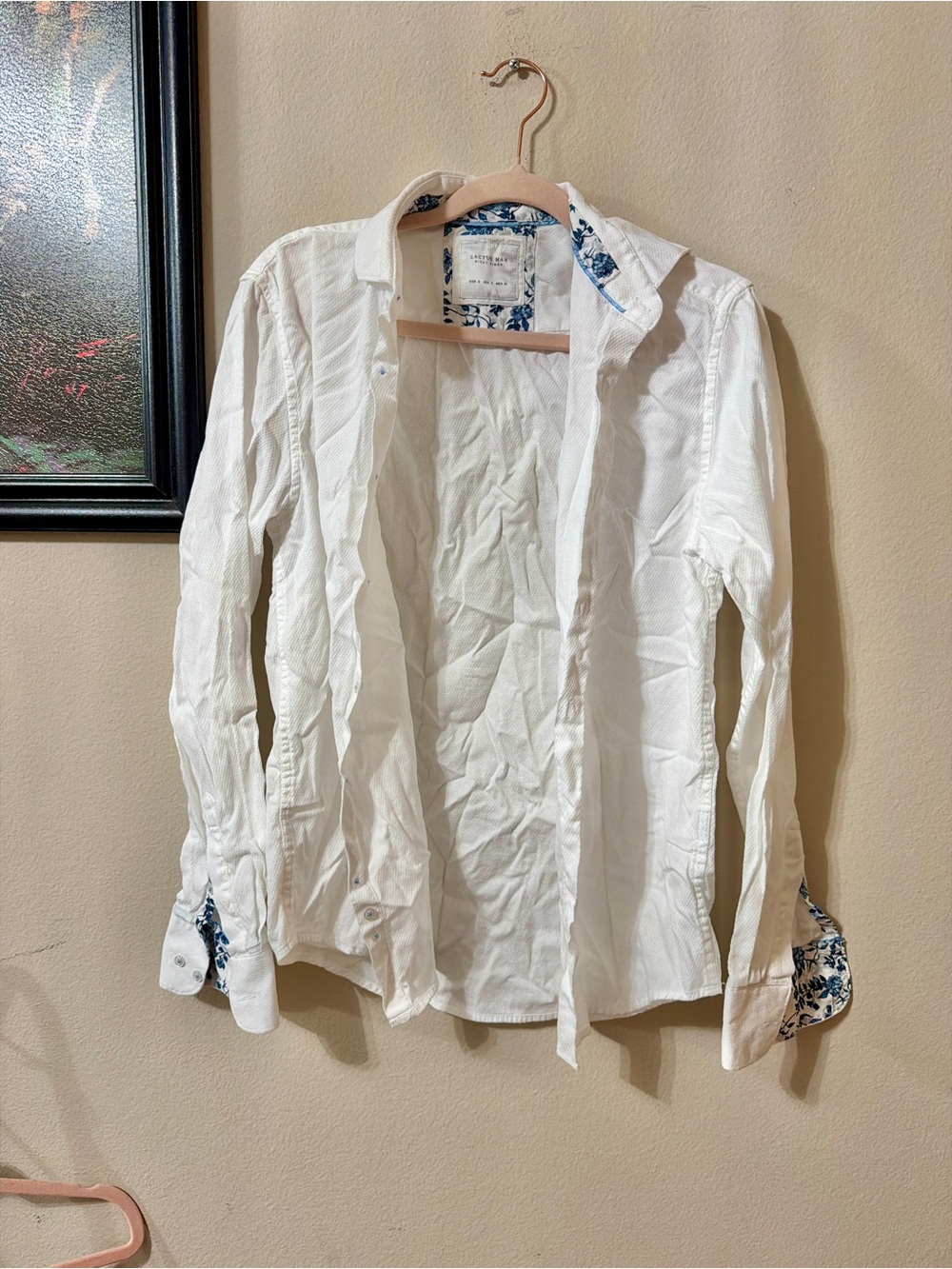 Cactus Man Men's White Button-Up Shirt with Floral Trim